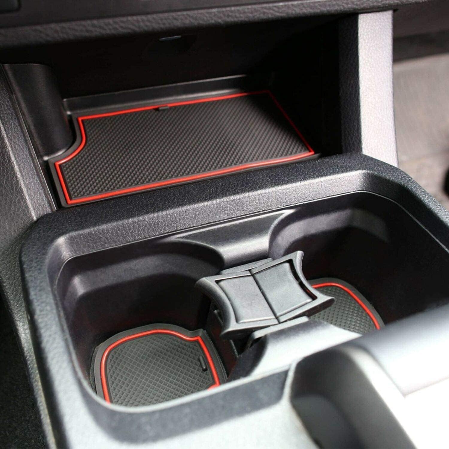 JDMCAR Center Console Tray (Red Trim) and Custom Liner Accessories（18 Pcs, Red Trim） Compatible with Toyota Tacoma 2016-2021 2022 2023