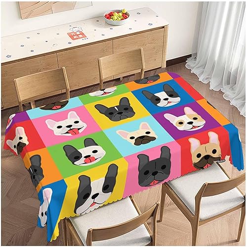 Beabes Mantel rectangular de bulldog francés, resistente a las manchas, mantel colorido con cabeza de bulldog de cachorro, manteles de 52 x 70 disponible en Yaxa Venezuela