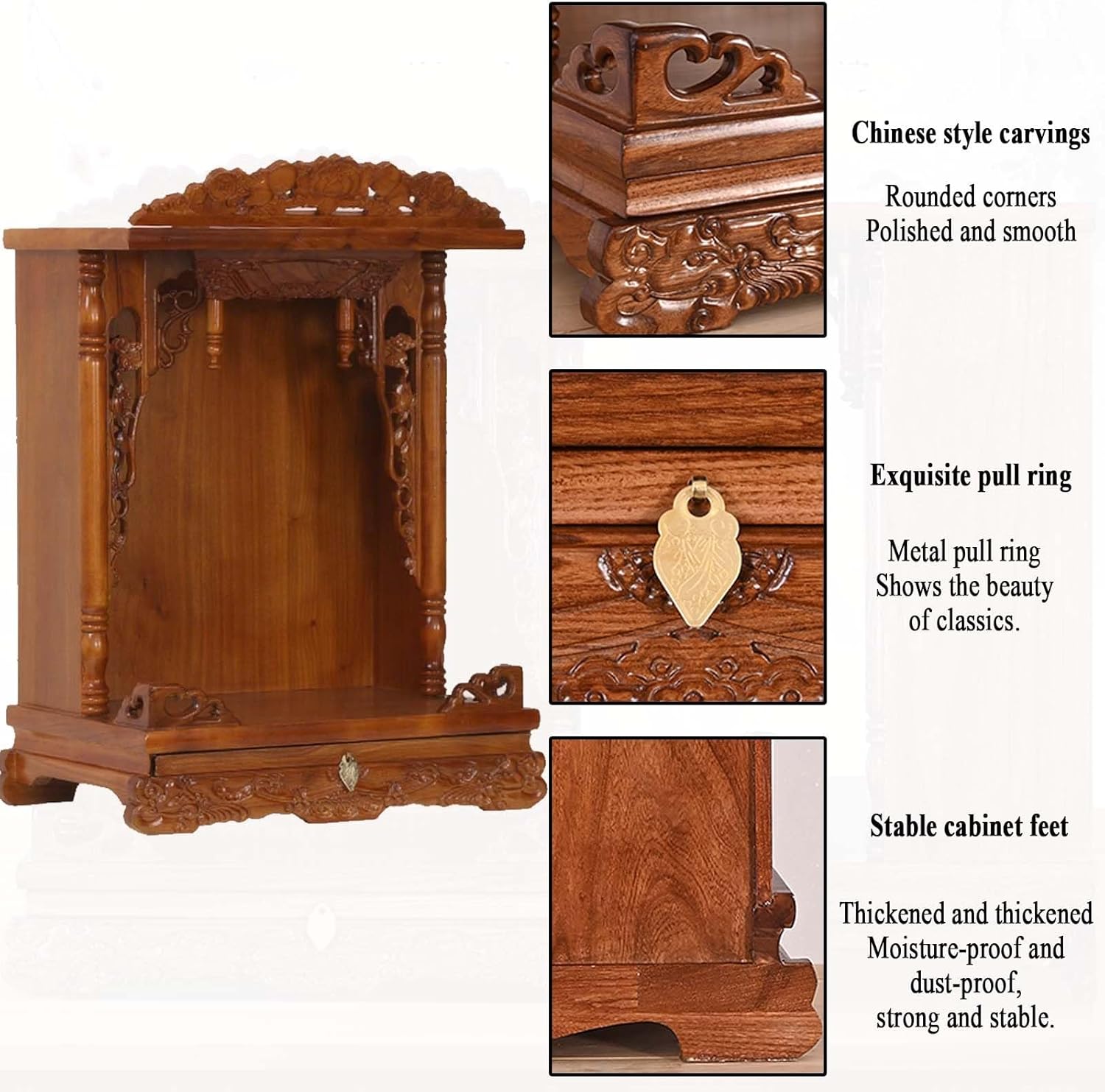Wall-Mounted Solid Wood Personal Altar Cabinet with Pull-Out Stool for Buddha Prayer and Offerings - Elegant Home Shrine for Meditation and Spiritual Practices