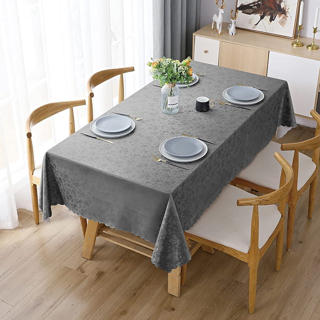 WELTRXE Rectangle PU Tablecloth 140 x 200cm Wipe Clean Waterproof Oil-proof Spill-proof Dining Table Cloth Heavy Duty Durable Vinyl Oblong Table Cover for Home Hotel Party Cafe Outdoor Use, Grey Rose