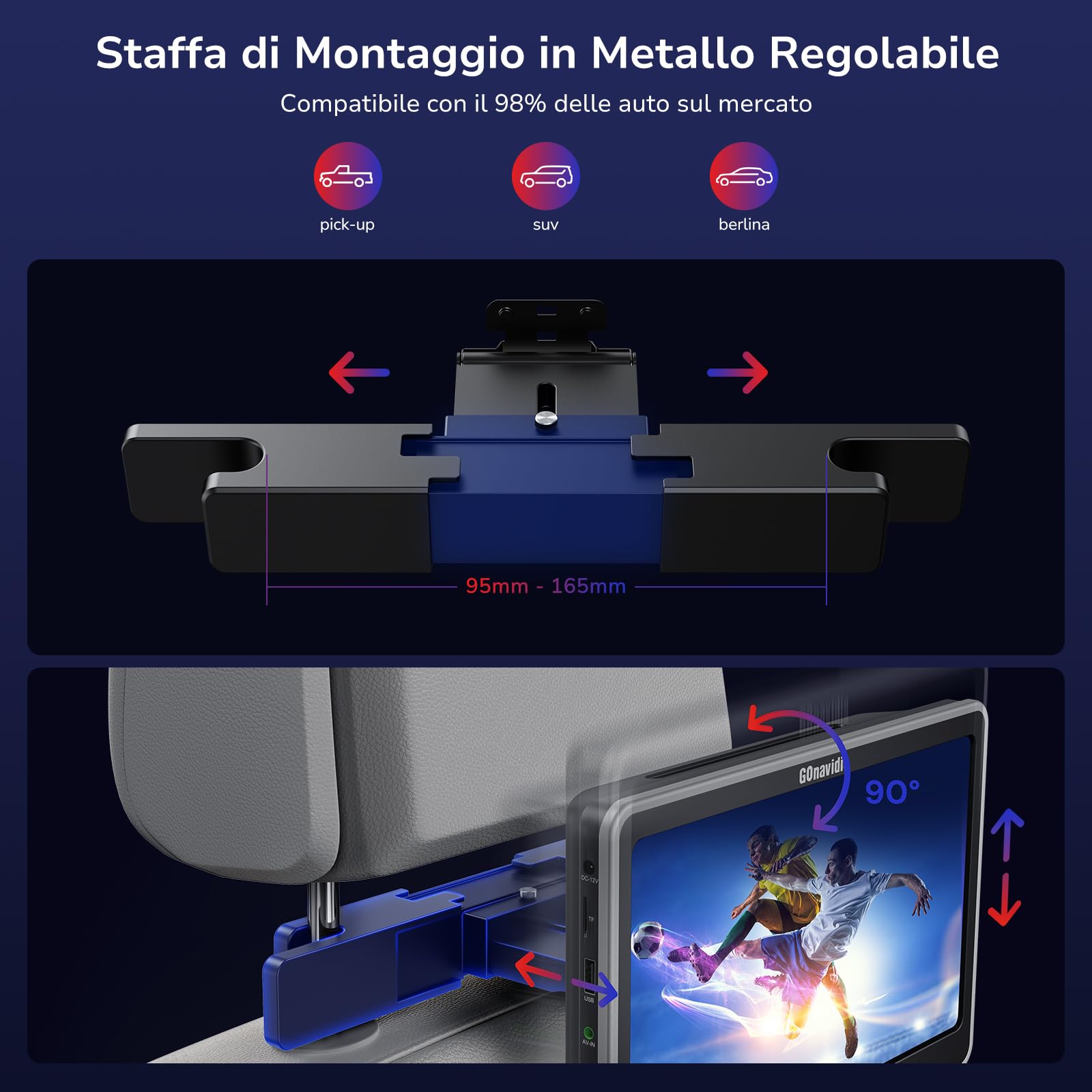 GOnavidio Lecteurs DVD 10,1" HDMI 2 supports 2 écouteurs synchronisation dernière mémoire USB/SD