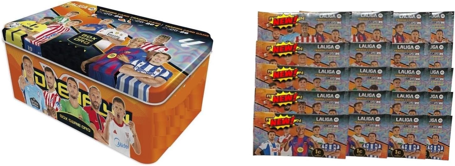 Tin Box Gold Series + 20 Envelopes Update 2025 2026 Football League Large Tin with Special Cards