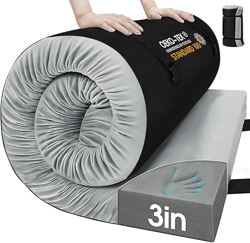 CYMULA Almohadilla de colchón de espuma viscoelástica de 3 pulgadas para campamento, base antideslizante, colchón de coche con retención portátil