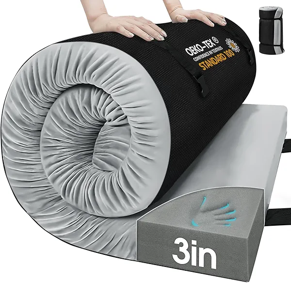 CYMULA Memory Foam Camping Mattress Pad,3 in Sleeping Pad for Camping,Non-Slip Bottom Floor Cot Mattress for Adults,Portable Roll up Mattress Pad Mat for Travel Hiking,Guest Bed Tent(Cot 72 * 24)