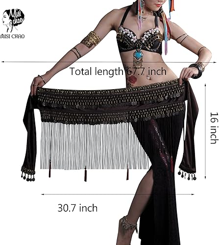 Miniatura 2 de Bufanda de cadera para danza del vientre, monedas tribales con forma de onda, falda de cadera, cinturón de baile del vientre, borla con flecos,