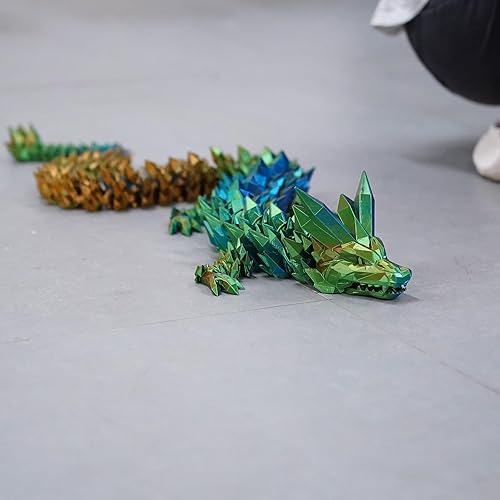 Miniatura 5 de Dragón de cristal impreso en 3D súper grande de 48.82 pulgadas, boca móvil, figuras de lacértidos flexibles de animales, decoración de oficina en