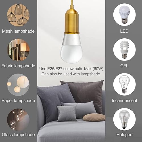 Miniatura 6 de Luces colgantes con interruptor de cable colgante enchufable, enchufe de bombilla dorada con cable, cuerda de extensión industrial, lámpara de