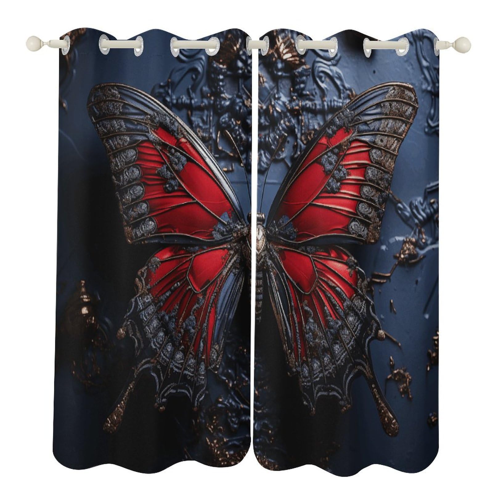 Rideaux occultants isolants 132x183 cm motif papillon rouge de chambre