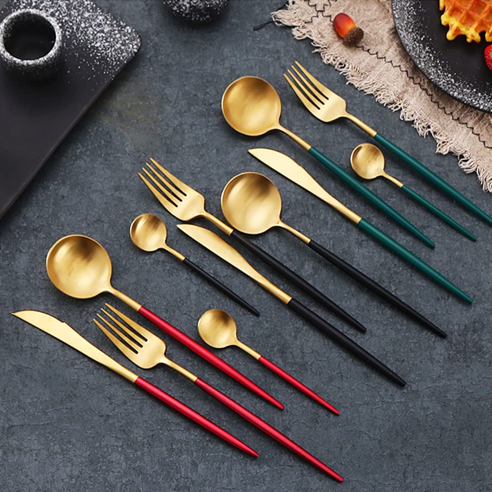 Besteck Set, Edelstahl-Besteck Set 6 Personen, 24-teiliges Geschirr, Prägnant, Nische Essgeschirr für Zuhause und Restaurant, Hochzeit, Halloween, Weihnachten