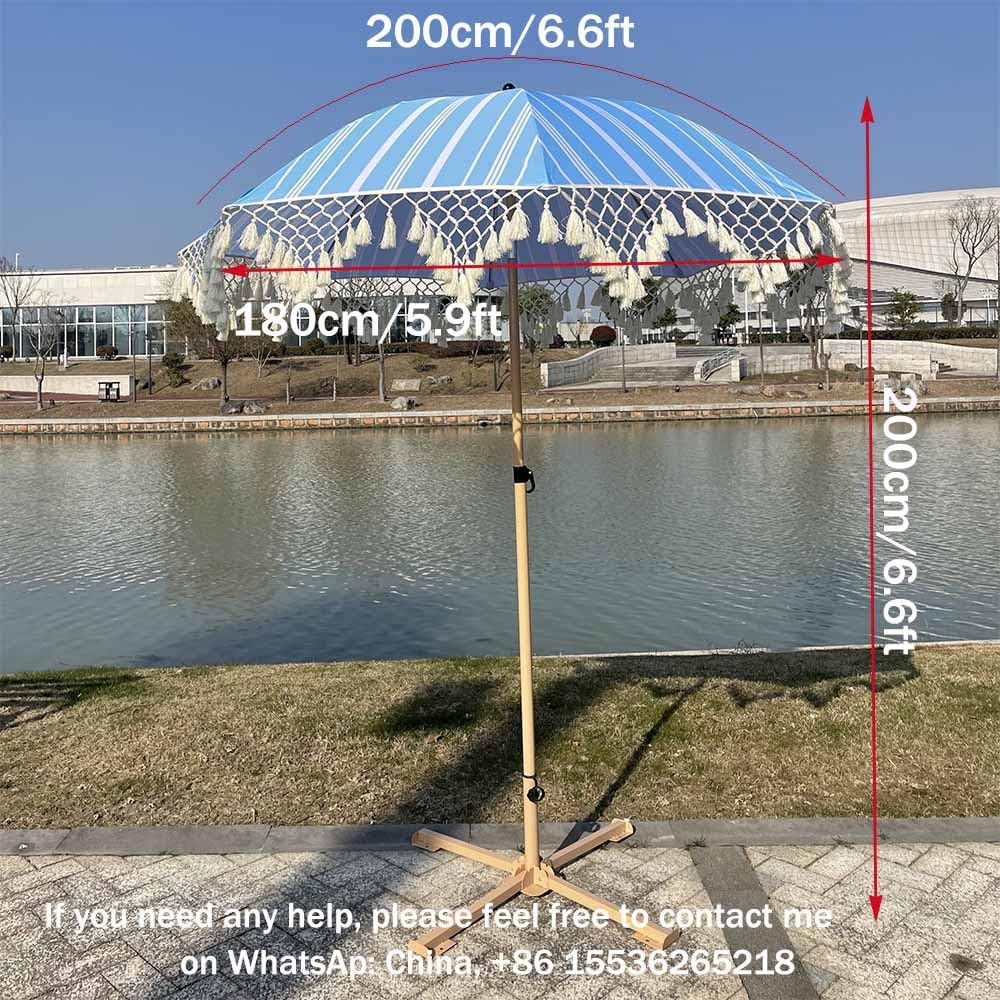 200 cm, odchylany parasol ogrodowy, w stylu boho, na plażę, taras, z frędzlami, przenośny, z torbą do przenoszenia, na balkon, basen, plażę, ochrona przed słońcem
