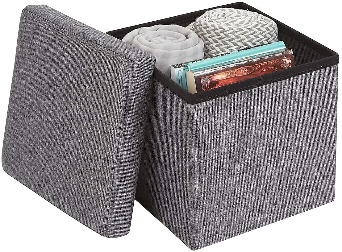 Homeitemss Foldable Burlap Cloth Cube Storage Bin With Lid