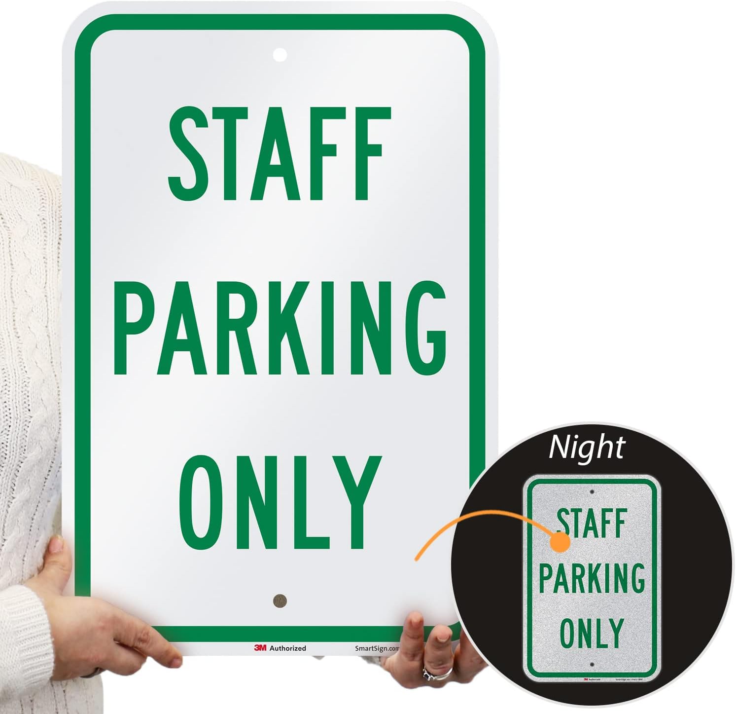 SmartSign - K-2615-EG-12x18-D2 "Staff Parking Only" Sign | 12" x 18" 3M Engineer Grade Reflective Aluminum Green on White