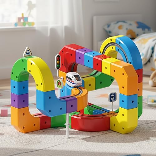 Miniatura 2 de klick Rail - Juego de tren eléctrico, 81 piezas de cubo de construcción de tren de juguete para niños de 3, 4, 5, 6, 7, 8 años, pistas mágicas 3D