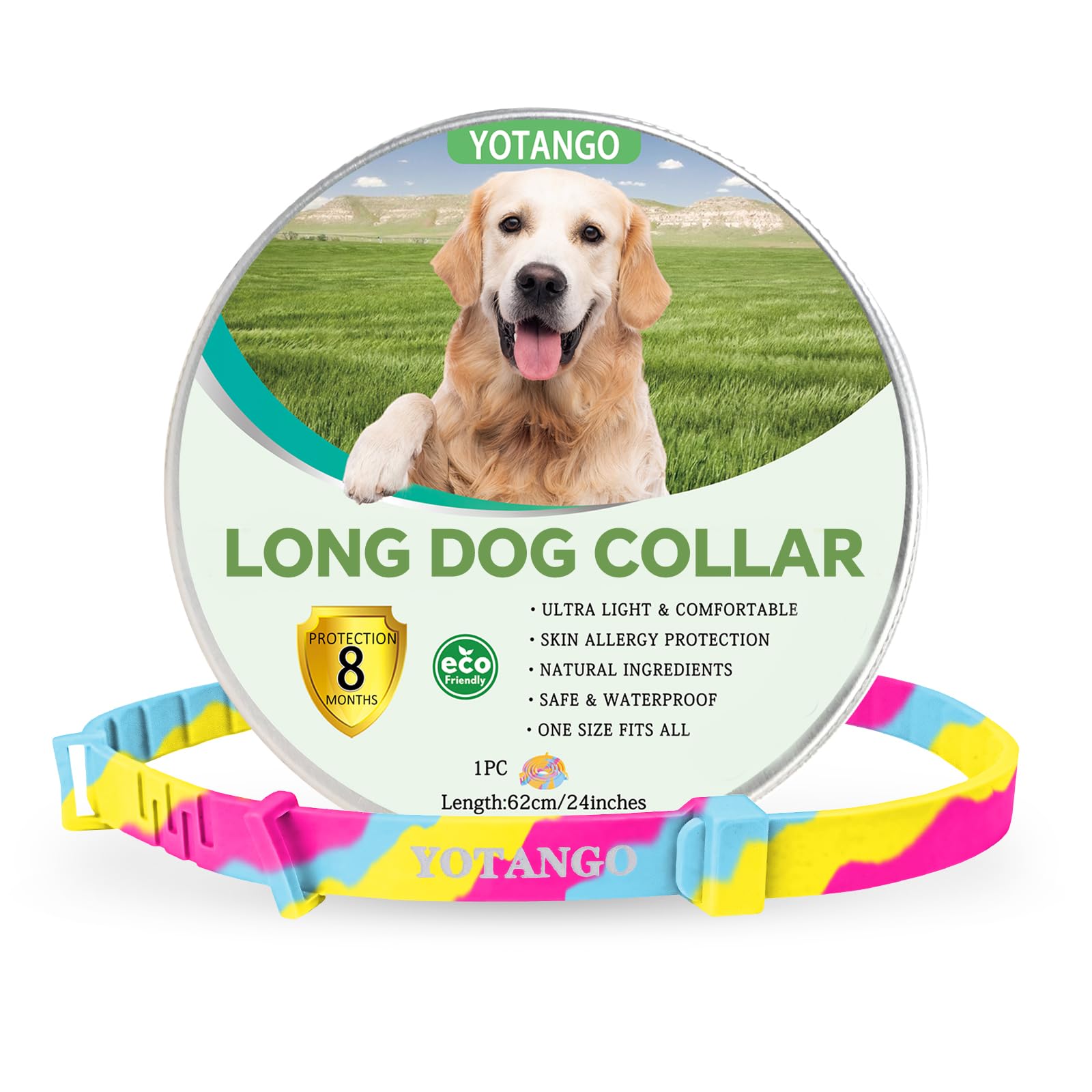 Collares Antiparasitario para Perros, Collar Antipulgas Perros, Ajustable Impermeable Collar de Pulgas y Garrapatas para Perro con 8 Meses de Protección Natural para Perros Cachorros Grandes-Arcoíris