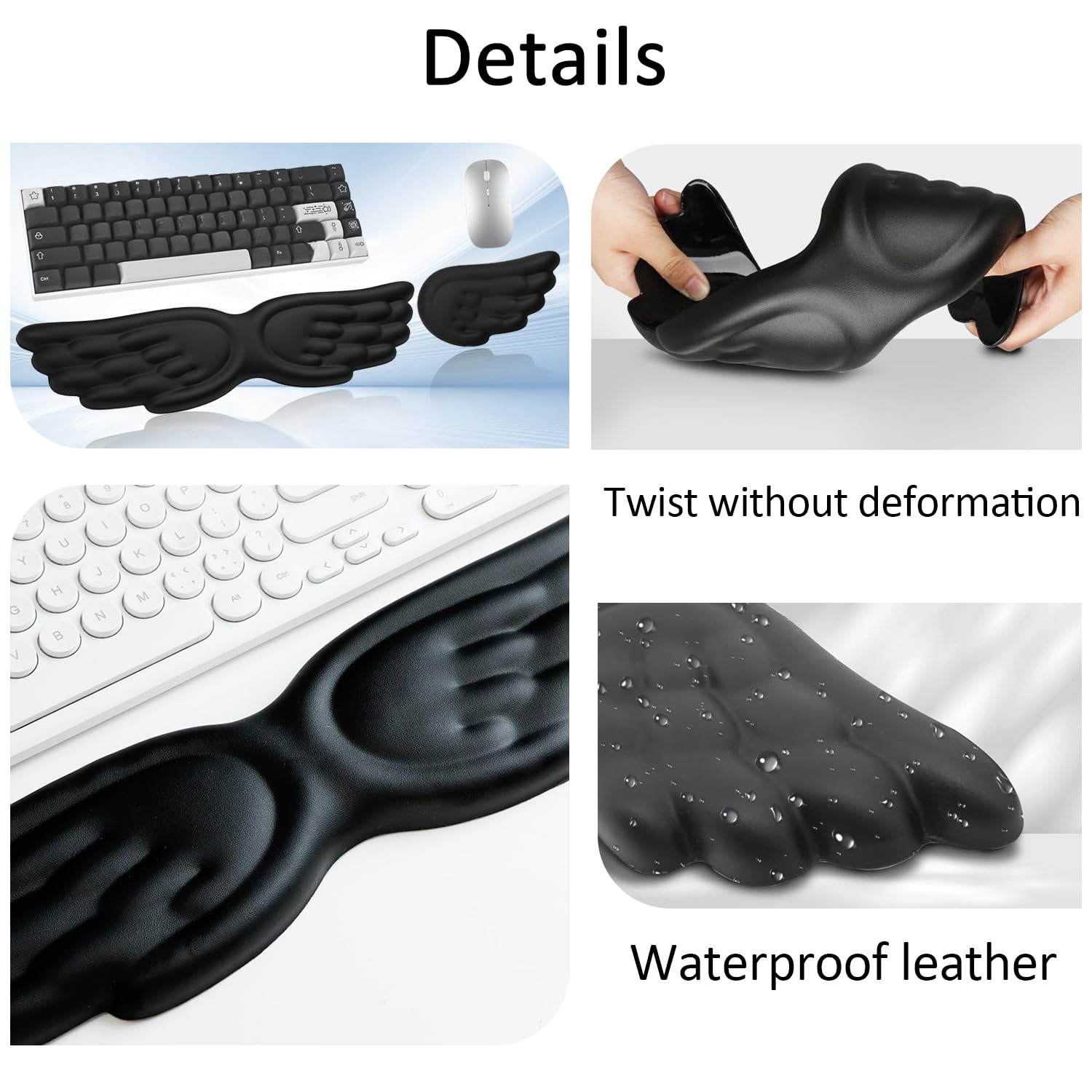 2 Pezzi Poggiapolsi a Forma Di Ali, Poggiapolsi Con Schiuma Di Poliuretano e Memory Foam, Pelle Pu Wrist Rest Con Base Antiscivolo, Accessori per Computer, Parapolsi, Tastiera, Mouse, Desktopper