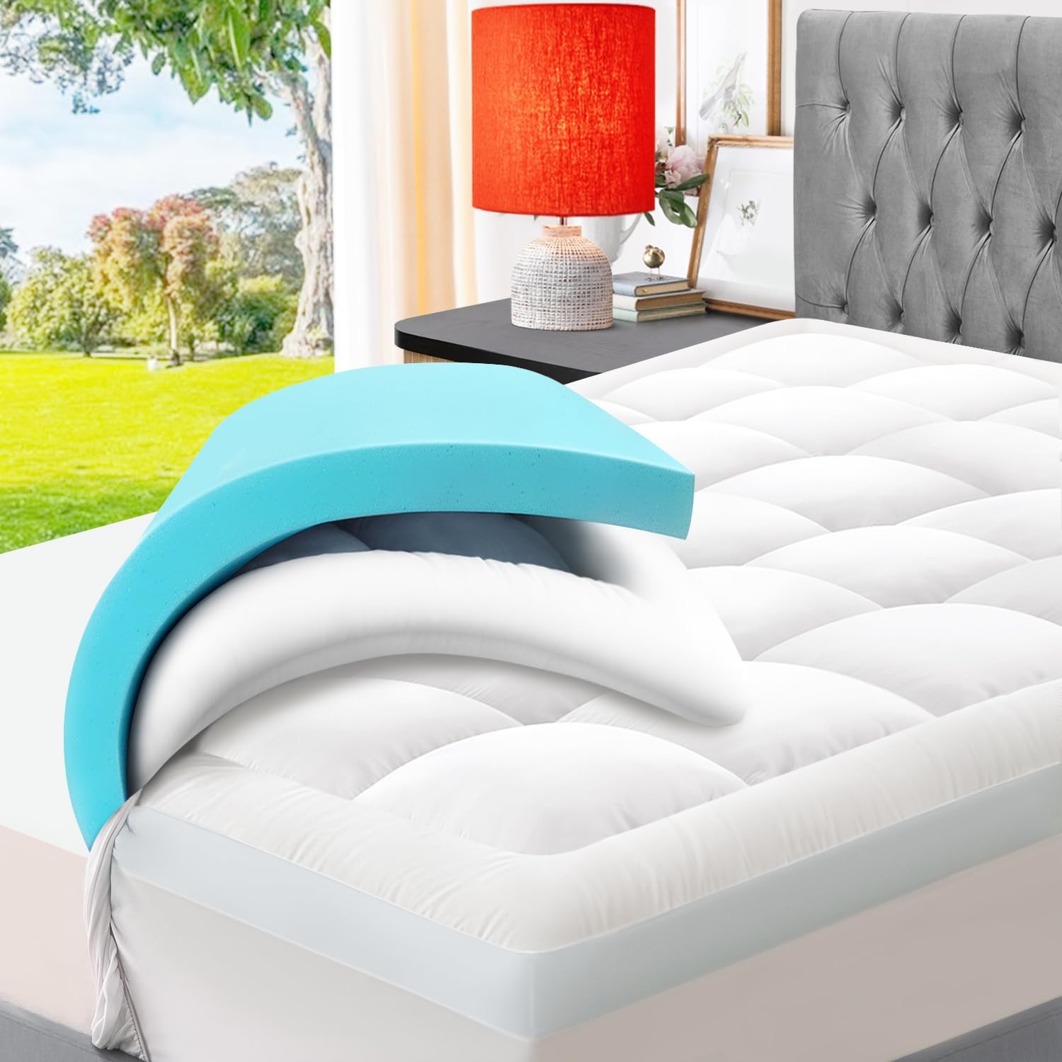 BedStory 3 Inch Mattress Topper with Fluffy Pillow Top Cover, 7.5cm Thickness Mattress Topper