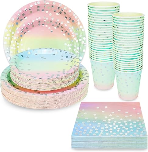 Juego de vajilla desechable de 200 piezas en colores pastel para fiesta de cumpleaños y vajilla desechable colorida para fiesta de cumpleaños,