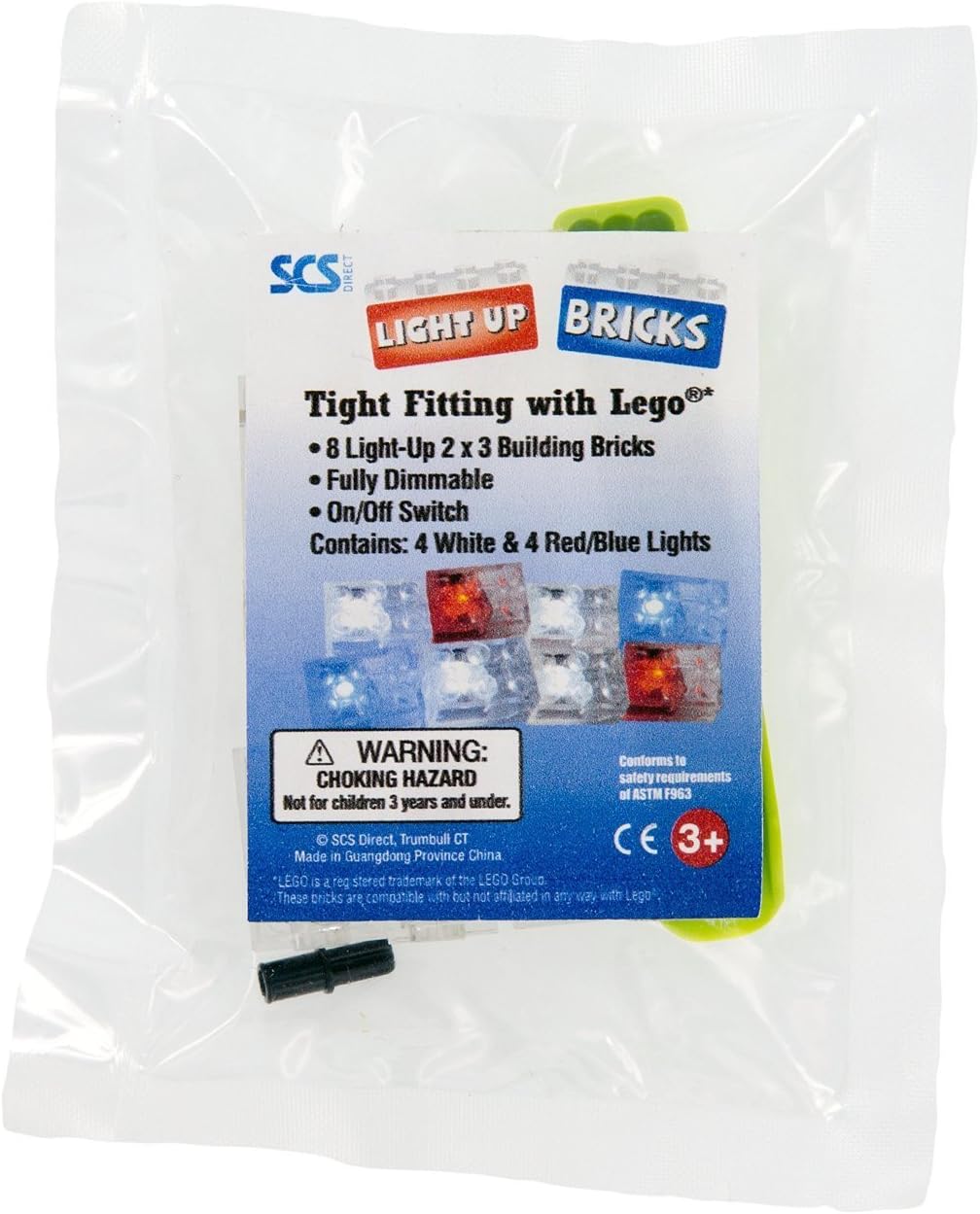 Light Up Building Bricks - Set of 8 Blocks w On/Off Switch + Brightness Dim Ability - Red, Blue & White Colors- Compatible Tight Fit w Major Brands - Creative STEM Learning Toy - Kids Birthday Gift