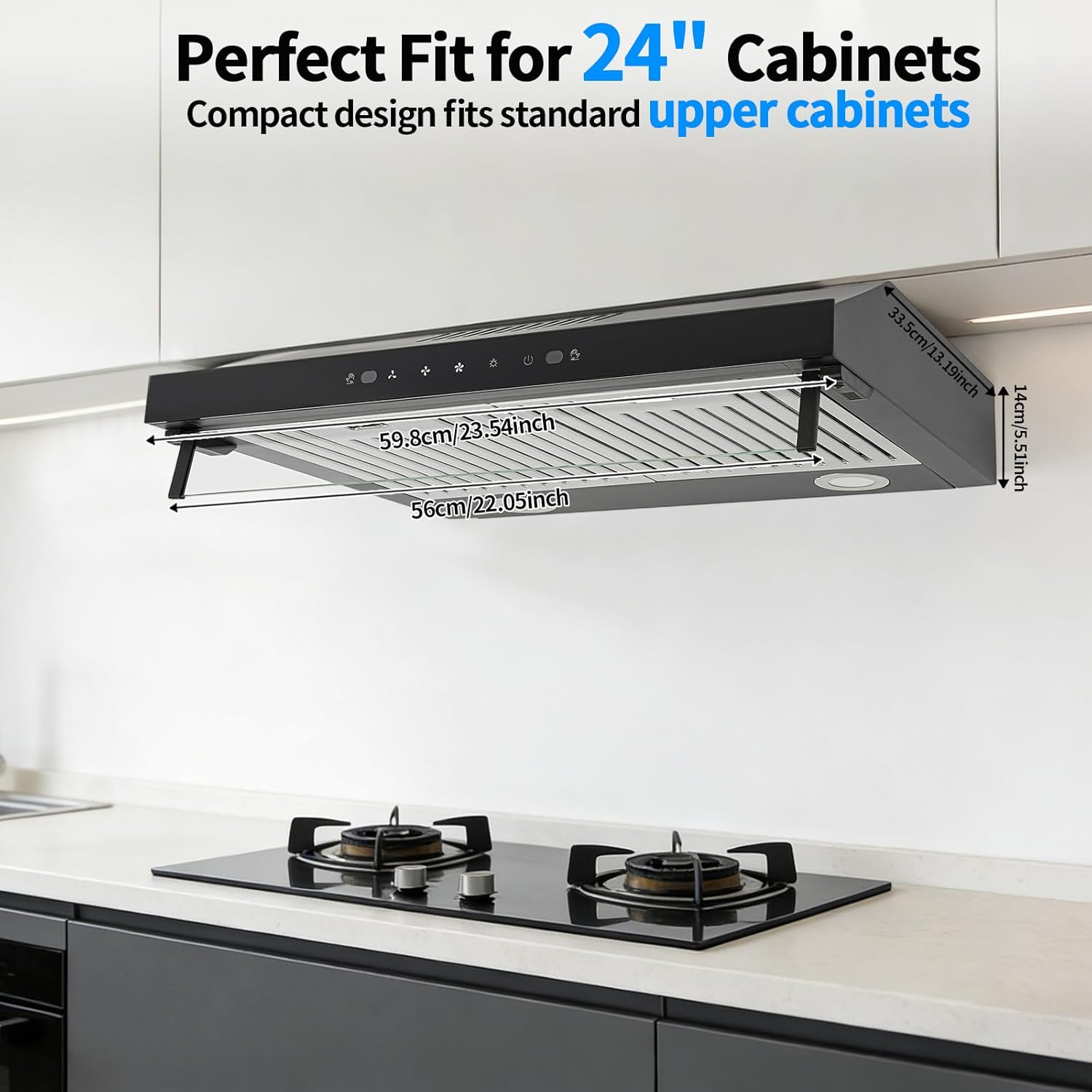 24In Under Cabinet Range Hood 900CFM Stainless Steel Range Hoods Black Ducted/Ductless Range Hoods Kitchen Stove Vent Hood for Kitchen 3-speed Fan,Touch Control/Gesture Sensing (24in-900CFM)