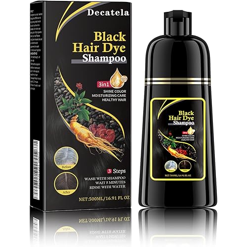Black Hair Dye Shampoo 3 in 1, Shampoo Hair Dye, Herbal Ingredients Natural Black Hair Shampoo, Semi-Permanent Gray White Coverage for Women Men (500ml Black）