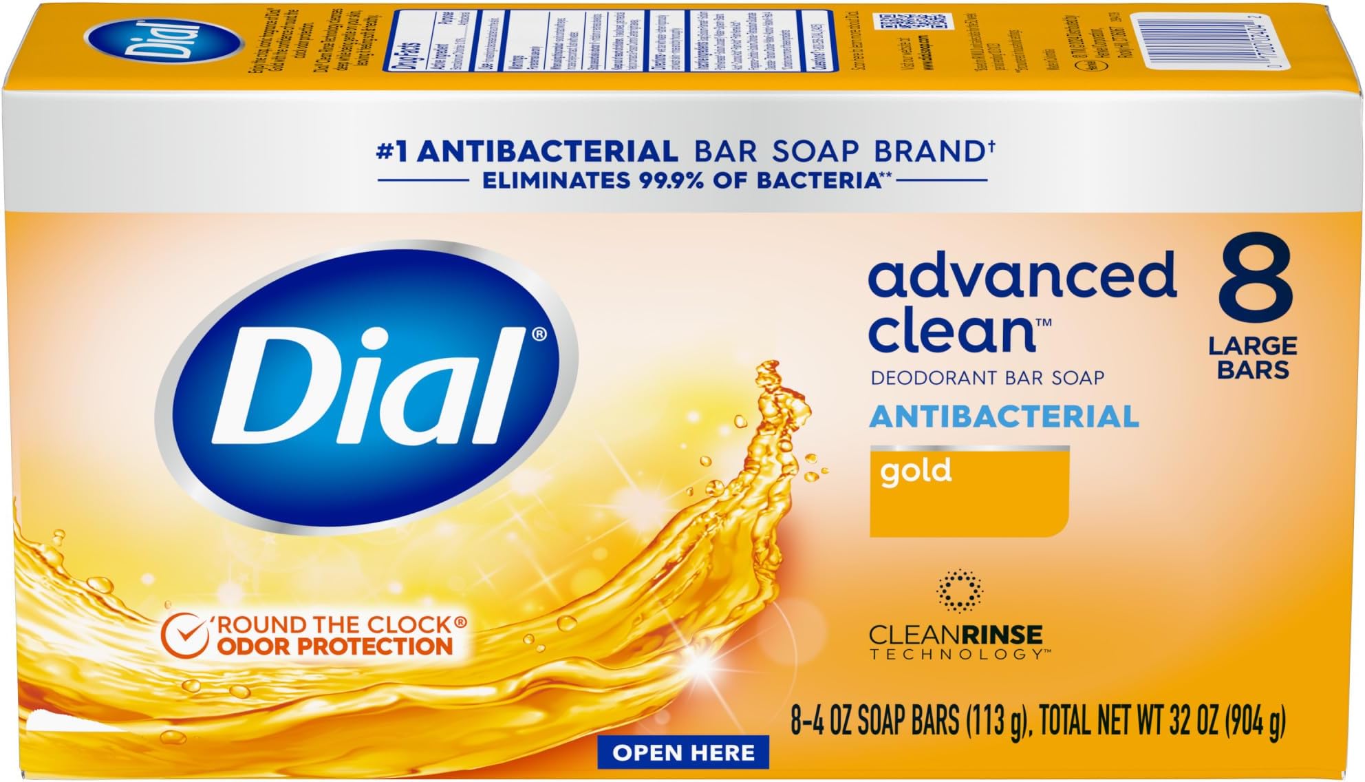 Antibacterial Bar Soap, Gold, 32 Bars, 8 Count (Pack of 4)