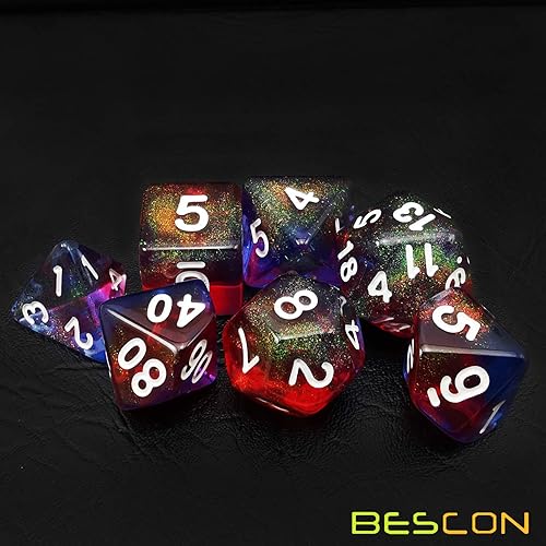 Miniatura 6 de Bescon New Moonstone Dice Valor Stone, Juego de 7 dados de poliedro