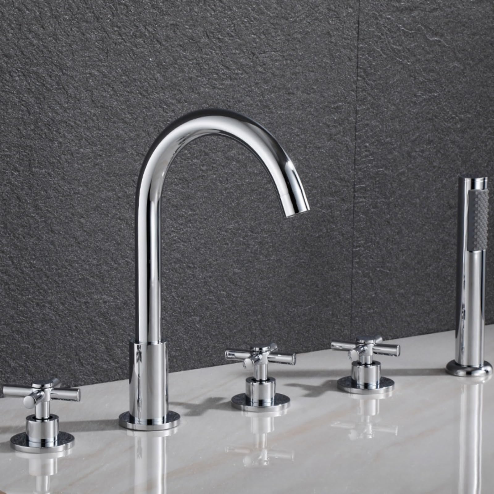 Mitigeur bain-douche noir 4 trous avec douchette extractible et robinet pivotant