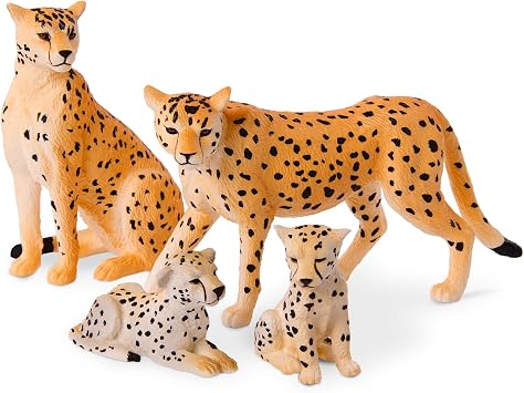 Terra by Battat Cheetah Family Animal Figurines, 4-Piece Toy Set, Animals | 4 plastic cheetah toys with 2 adults and 2 cubs; realistic zoo safari animal figures for play, collecting, and; 3+ Years