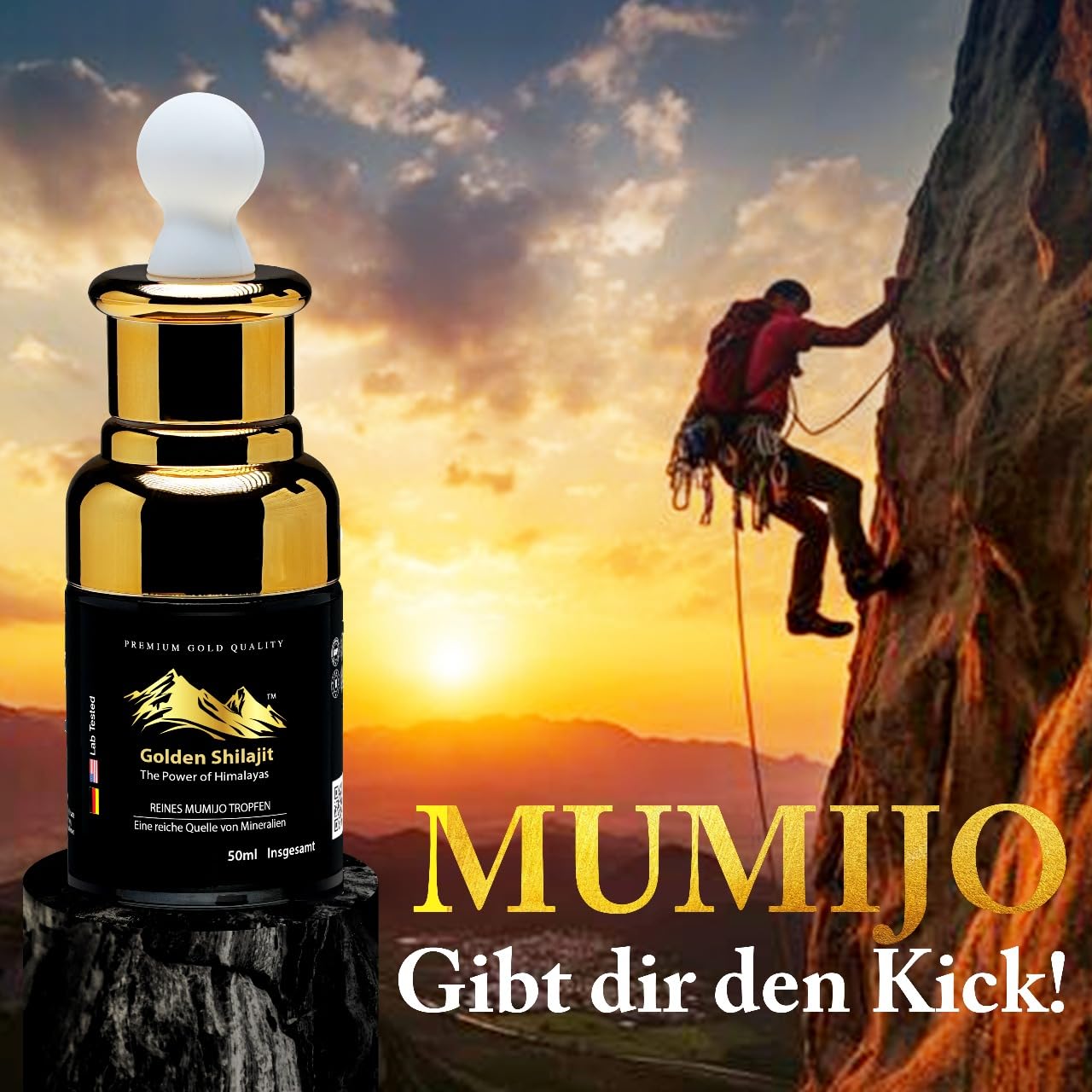 Goldene Shilajit-Tropfen 50 ml Flüssiges Himalaya-Mumijo-Shilajit 100-Tage-Vorrat Komplex mit über 85 Mineralien&Spurenelementen Fulvinsäure und Huminsäure Rein natürlich Vegan Laborgeprüft
