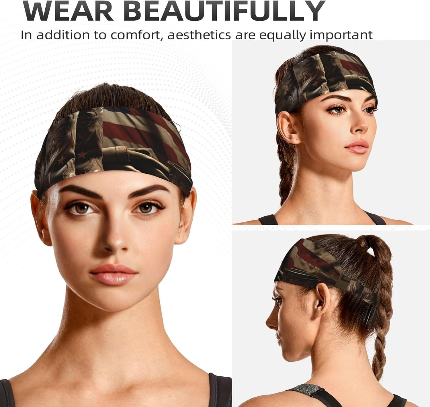 American Flag with Cowboy Boots Print Elastic Headband for Women Men Breathable Sweatband Gym Outdoor Activities Gift