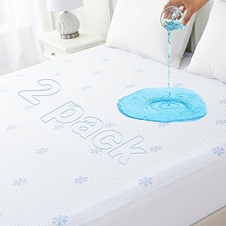 MUXHOMO 2 Pack Waterproof Queen Mattress Protector, Breathable & Noiseless Mattress Cover Queen Size Bed with 8"-21" Deep Pocket, Cooling 3D Air Fabric Bed Pad Cover Washable for Home, White