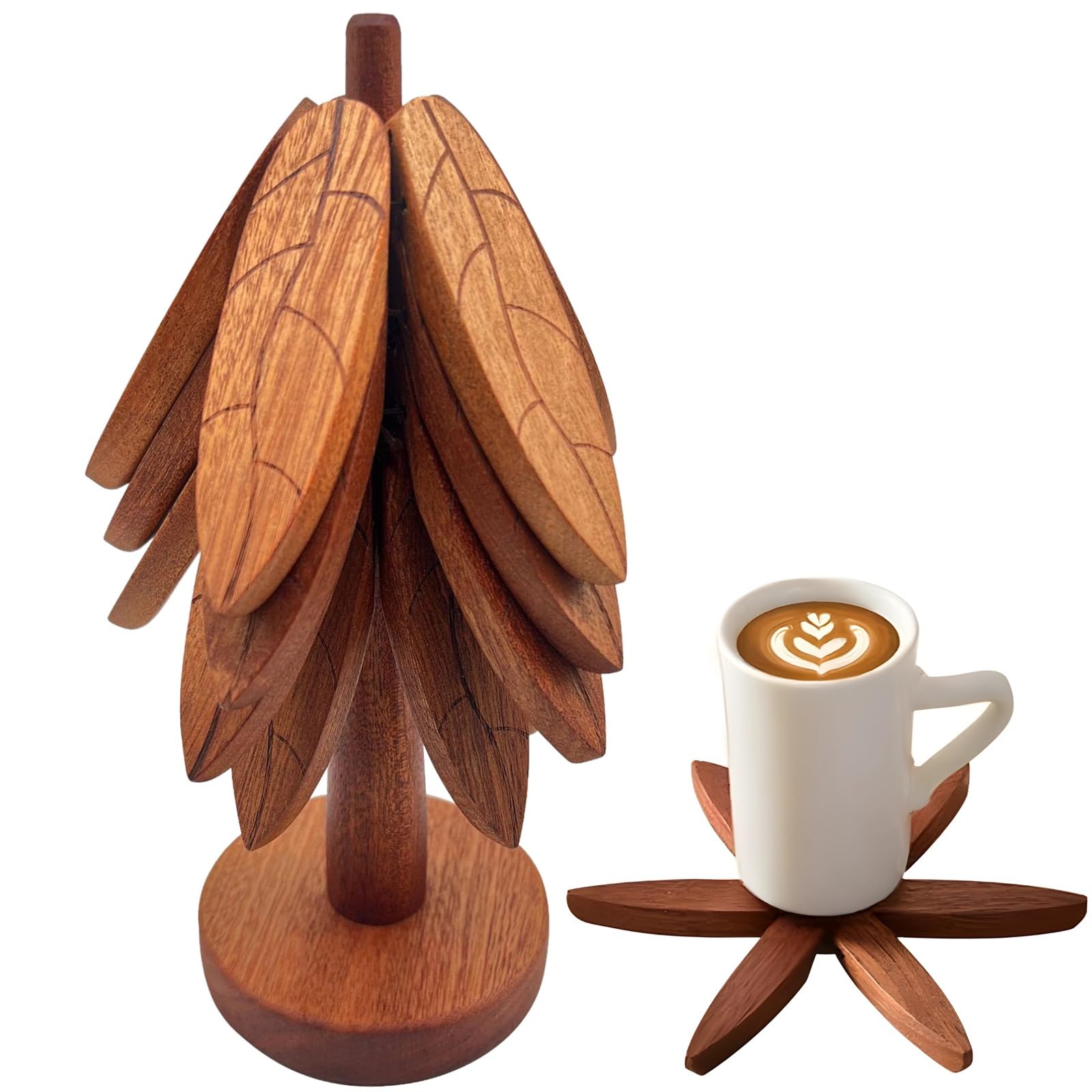 Lot de 4 Dessous de Plat en Bois, modèle Arbre Pliable pour Plats Chauds, Bols, poêles et théières, Dessous de Verre en Forme d'arbre, Peu encombrants pour Cuisine, Salle à Manger et déco