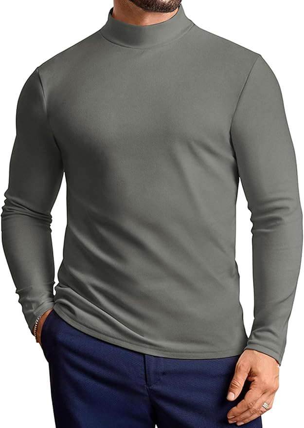 Vssjavun Mens Mock Turtleneck Sweater Long Sleeve Basic Slim Fit Pullover Sweaters Thermal Lightweight Undershirts