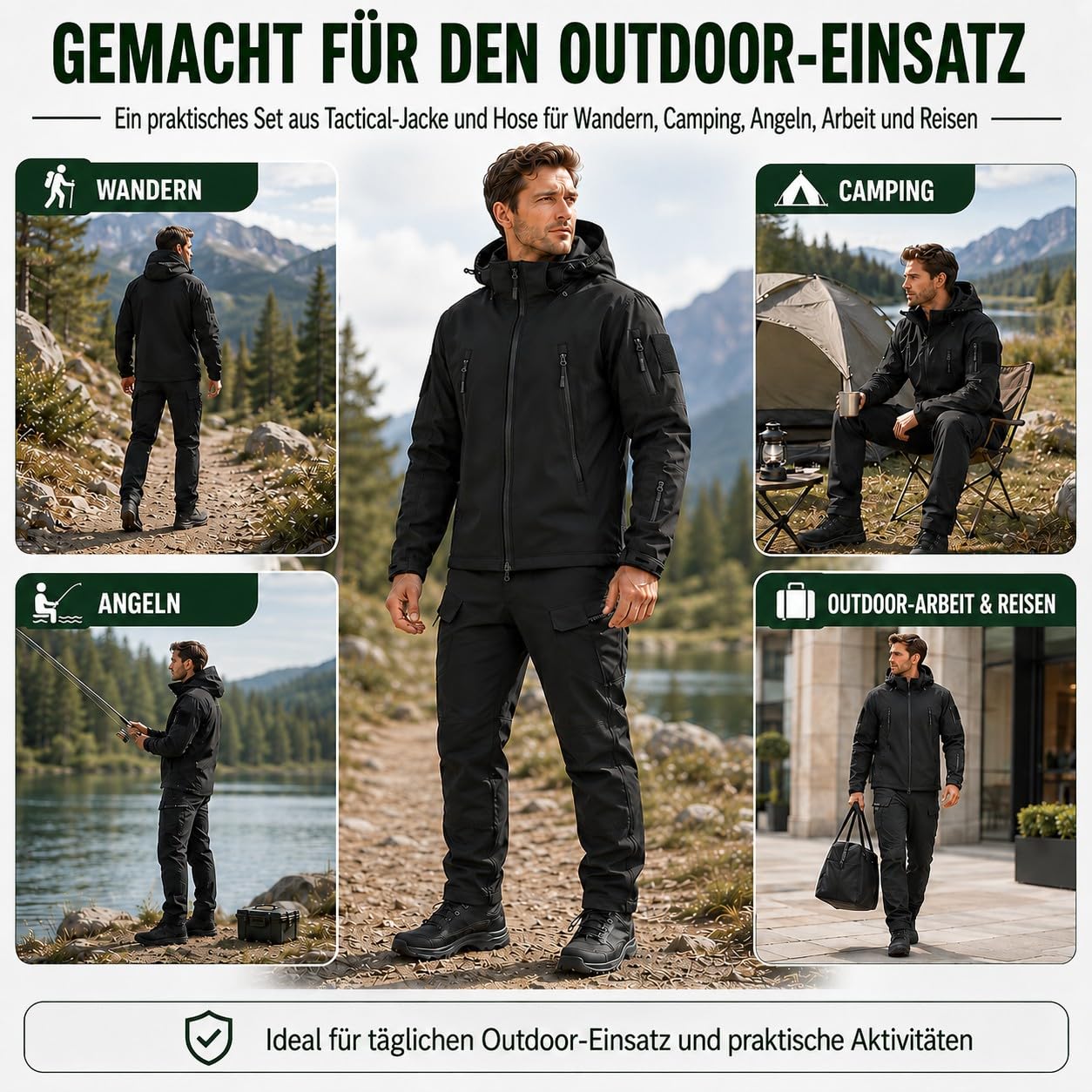 Taktische Jacke und Hose für Herren, Herren taktische Jacke und Herren taktische Hose, Militär Anzug Set für Airsoft, Paintball, Jagd, Wandern und Freizeit
