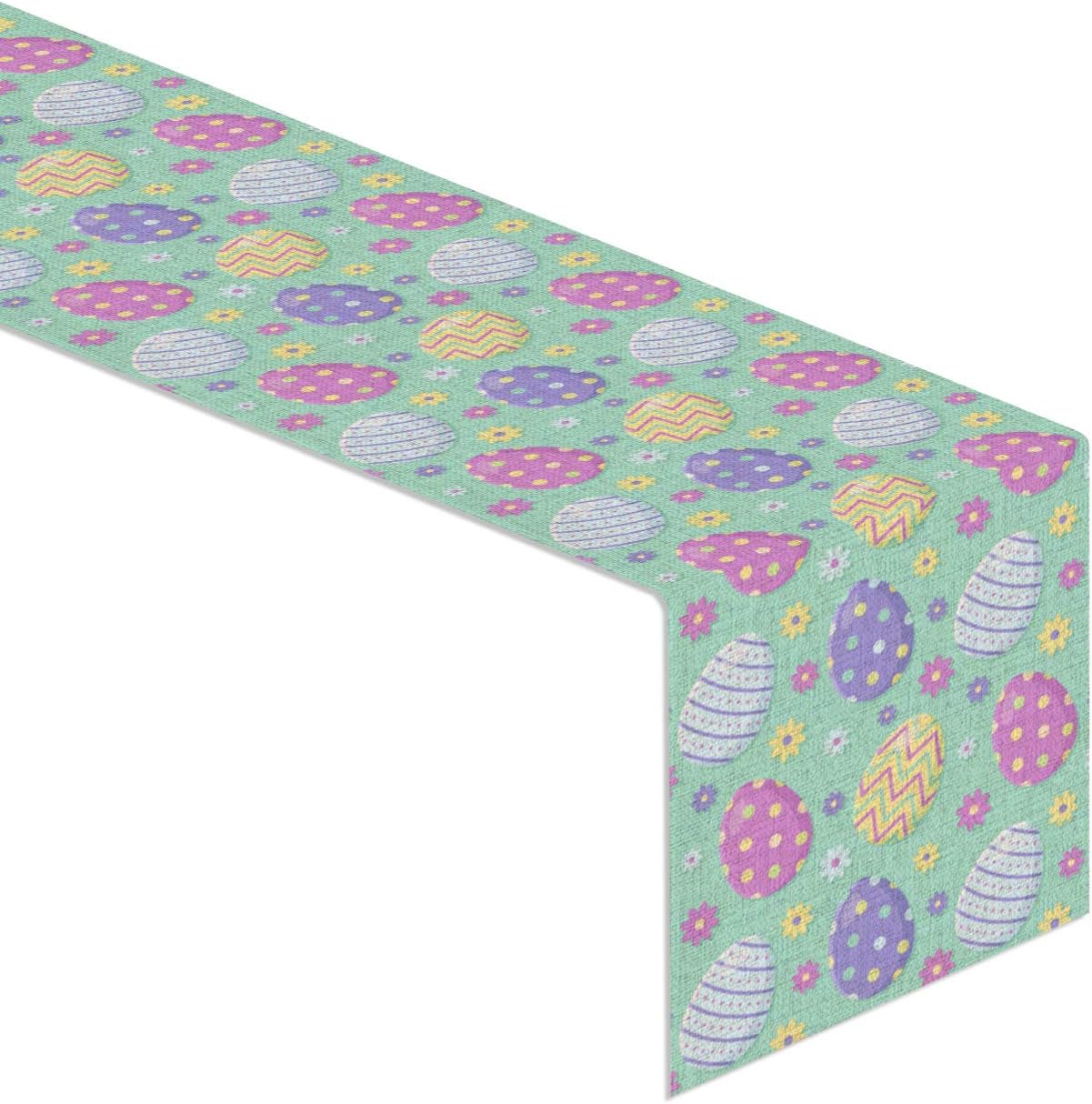 Rainlemon Linen Easter Day Table Runner Rustic Colored Eggs Flowers Spring Home Dinning Room Decoration