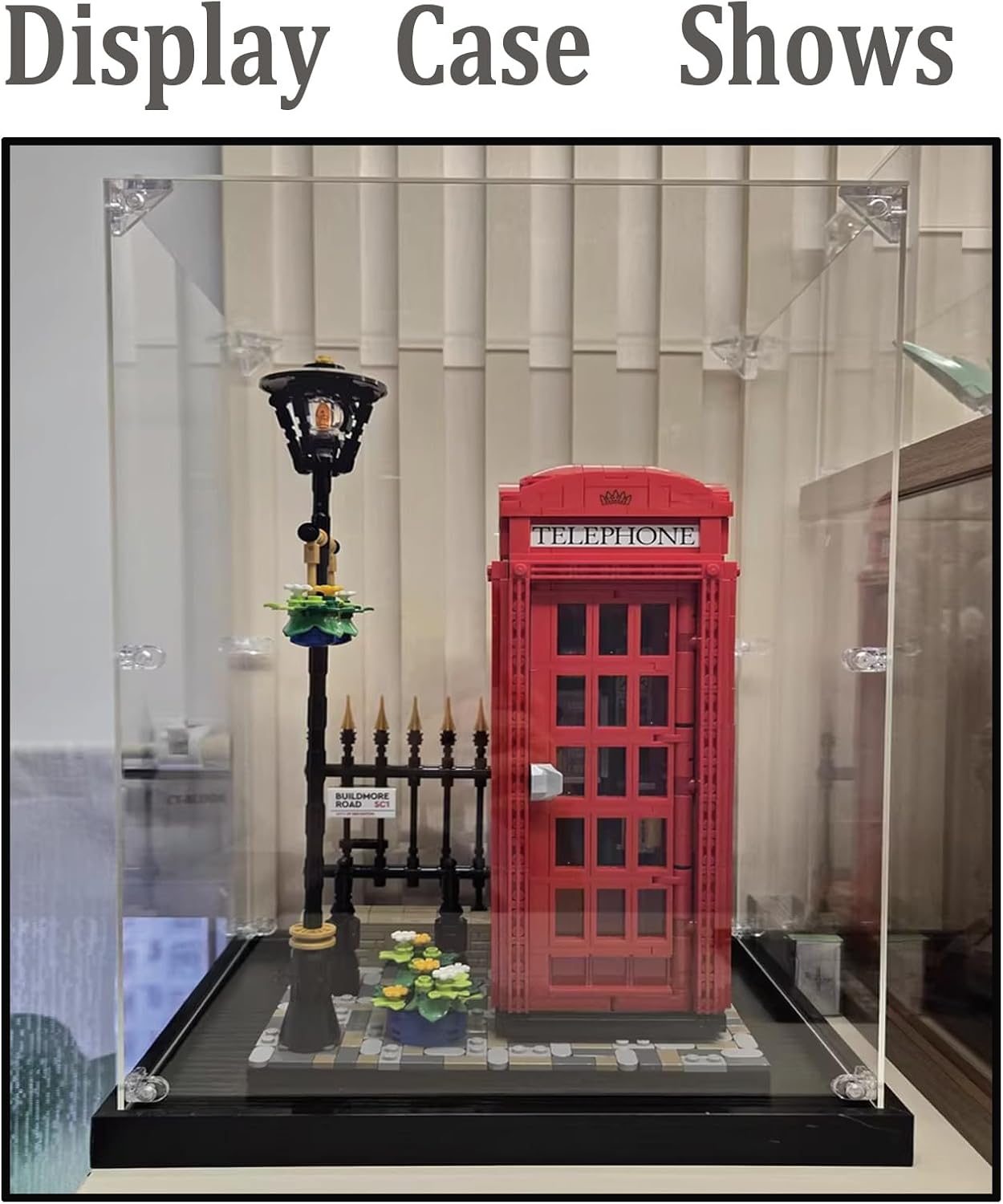 Display Case for Lego 21347 10328 10344 21357 21358 - Acrylic Clear Collectible Display Box for London Telephone Box/Lucky Bamboo/Luxo Jr. Lamp/Vending Machine - 9.8x7.8x13.8 inch
