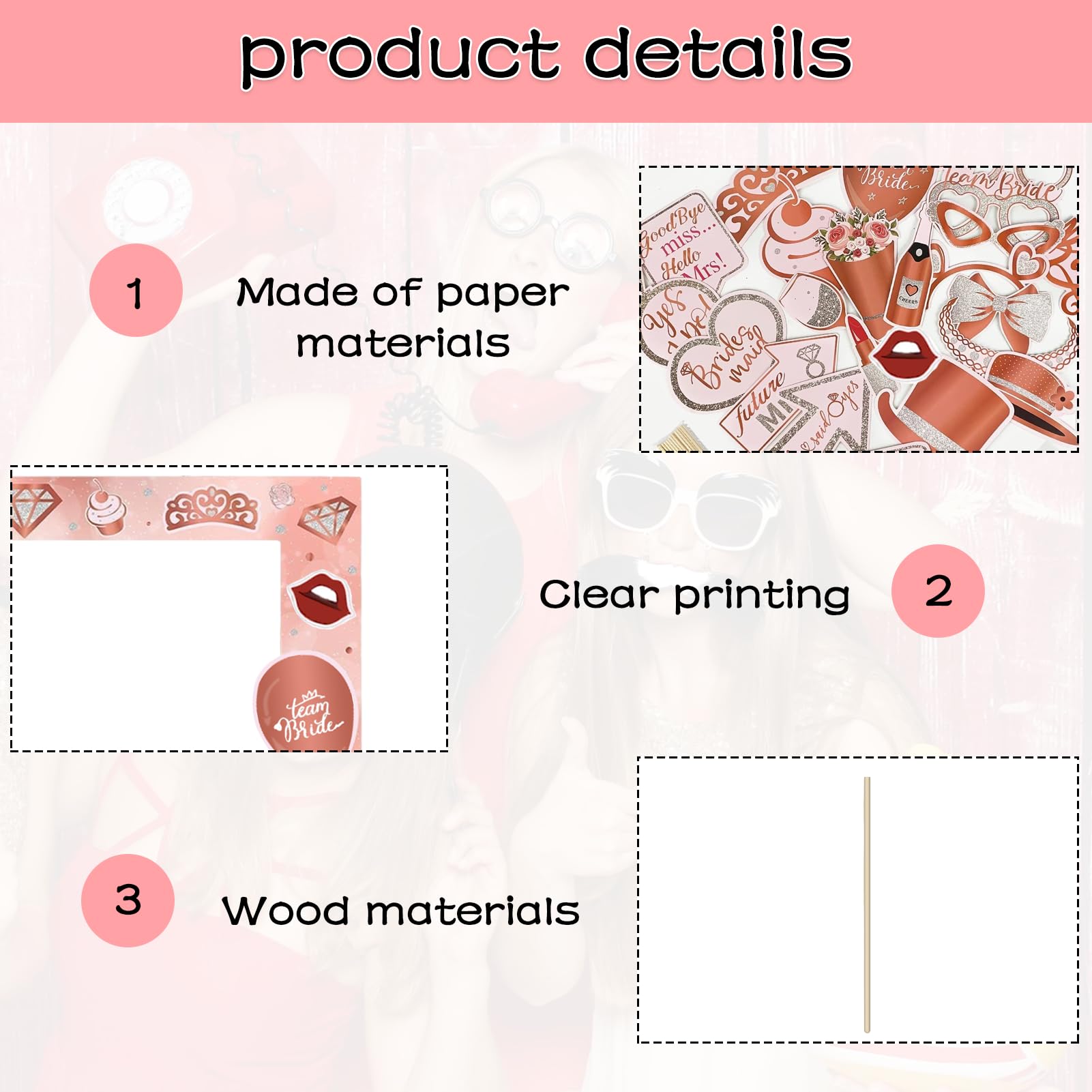 Set 25 Accessori Photo Booth Per Matrimoni E Addio Nubilato - Giochi Divertenti Fai Da Te - Foto 12