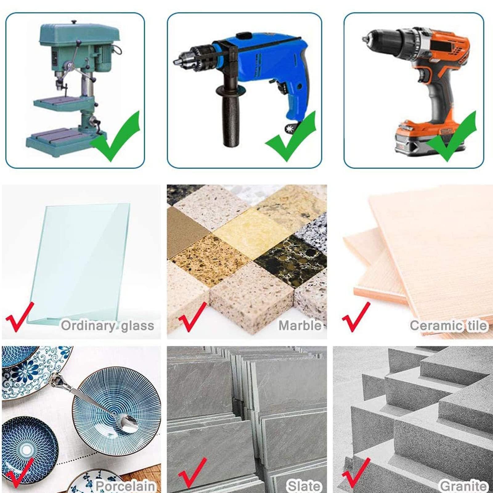 TOP-VIGOR 35mm Diamond Drill Bit Glass Hole Saw Set, Hollow Core Drill Bit with Spotting Drill Bit - Image 3