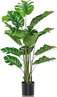 GOFLAME Artificial Monstera Deliciosa Plant, 5ft Potted Faux Tree with 15 Verdant Fake Leaves, Swiss Cheese Plant for Home Decor Indoor, Outdoor, Home, Office, 1 Pack