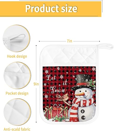 Miniatura 10 de Pink Santa 2Pcs Pot Holders for Kitchen,Non Slip & Heat Insulation Terry Cloth Potholder Set with Pocket,Thick Hot Pad Oven Mitts Trivet Coaster for