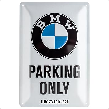 Nostalgic-Art Retro Tin Sign, 7.9" x 11.8", official license product OLP, BMW Parking Only White Gift idea for car accessoires fans, Metal Plaque, Vintage design for decoration