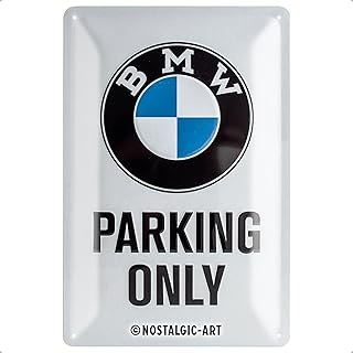 Retro Tin Sign, 7.9" x 11.8", official license product (OLP), BMW – Parking Only White – Gift idea for car accessoires fans, Metal Plaque, Vintage design for decoration
