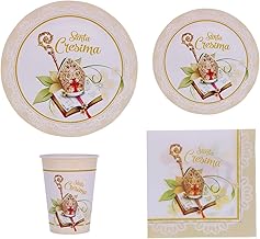 ZENZERO® - Decorations for Holy Confirmation - Disposable Paper Tableware - 12 Plates, 12 Plates, 12 Plates, 20 Napkins, 12 Cups