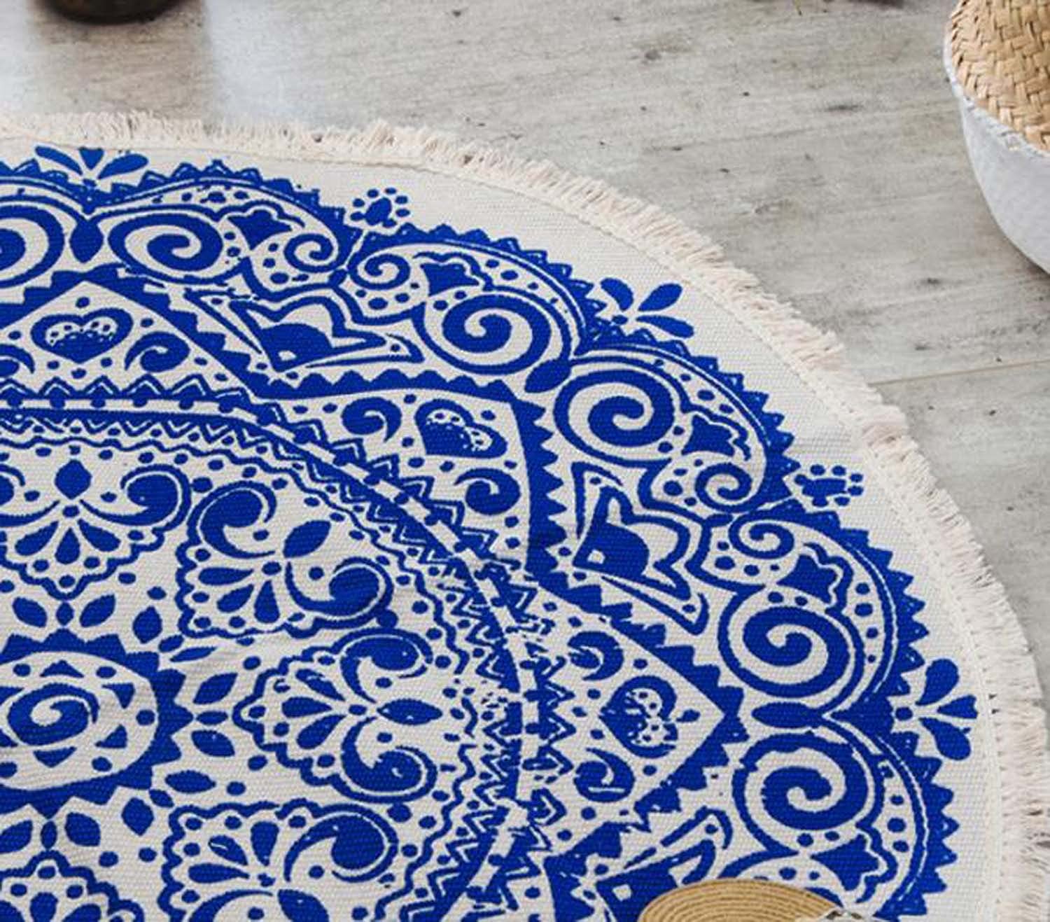 Dhao Mandala Indien Tapis Rond en Coton de Style Boho,Tapis Rond avec des Gland, Lavable en Machine Tapis Salon Chambre à Coucher Décor (150x150cm,#3)