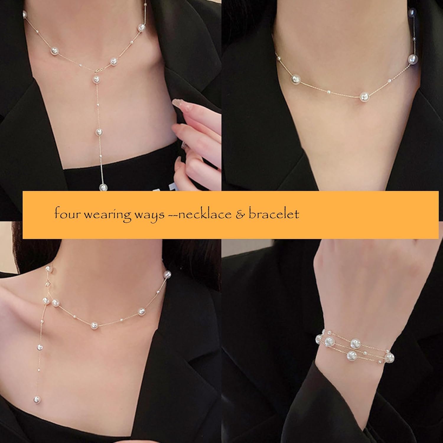 Gold Pearl Necklace for Women, Yellow Necklace Dainty 18K Gold Plated Pearl Choker Chain, Pearls Bracelets Wedding Trendy Gold Jewelry Set for Women Bridesmaid Gifts - Image 7