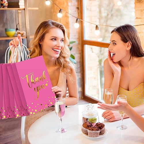 Miniatura 7 de 30 bolsas de regalo de agradecimiento con papel de seda dorado con asa para negocios, compras, bodas, baby shower, recuerdos de fiesta (rojo rosa)