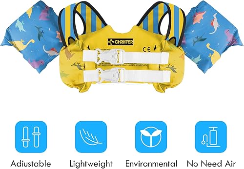 Miniatura 172 de Chriffer Chaleco salvavidas para niños de 22 a 66 libras, flotadores con arnés de hombro y alas de brazo para bebés de 2, 3, 4, 5, 6, 7 años