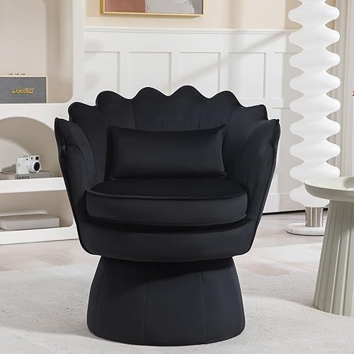 Miniatura 12 de Juego de 2 sillas de acento giratorias de 360°, silla de barril de terciopelo moderna de mediados de siglo, cómoda silla con reposabrazos con forma