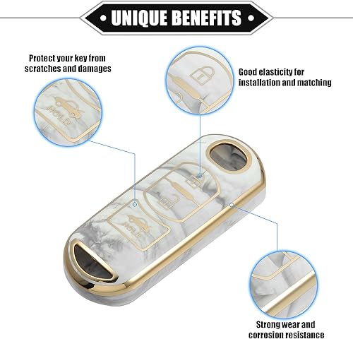 Miniatura 10 de Funda para llavero compatible con Mazda CX-3 CX-4, patrón de porcelana de 3 botones, a la moda, suave, TPU rosa, control remoto, sin llave, funda de