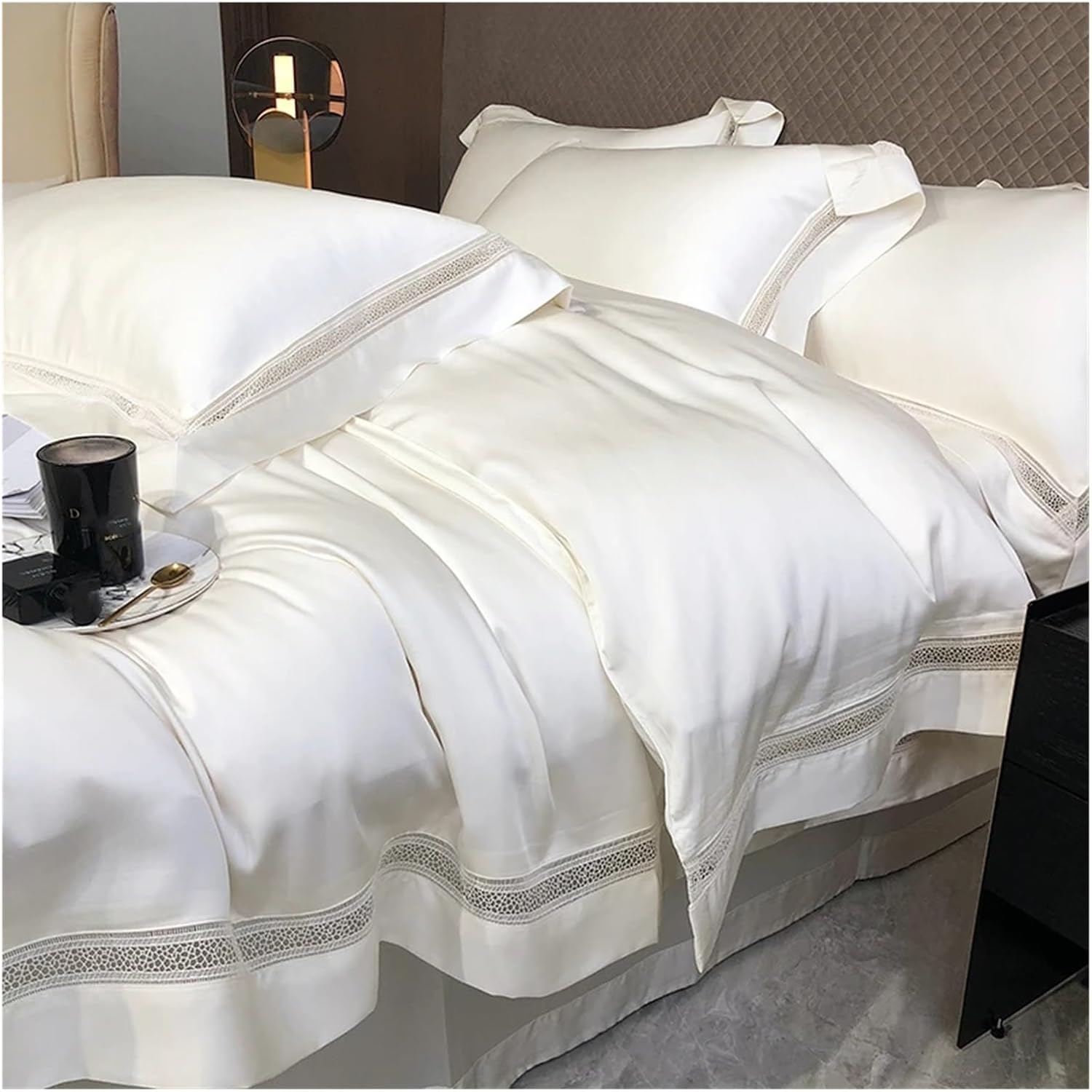 1000TC Soft Silky Luxury White Champagne Grey Pink Bedding Set Duvet Cover Set Fitted/Flat Sheet Pillowcase,Bed